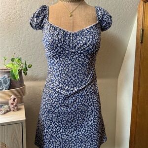 Blossoming Charm Blue Floral Print Puff Sleeve Mini Dress